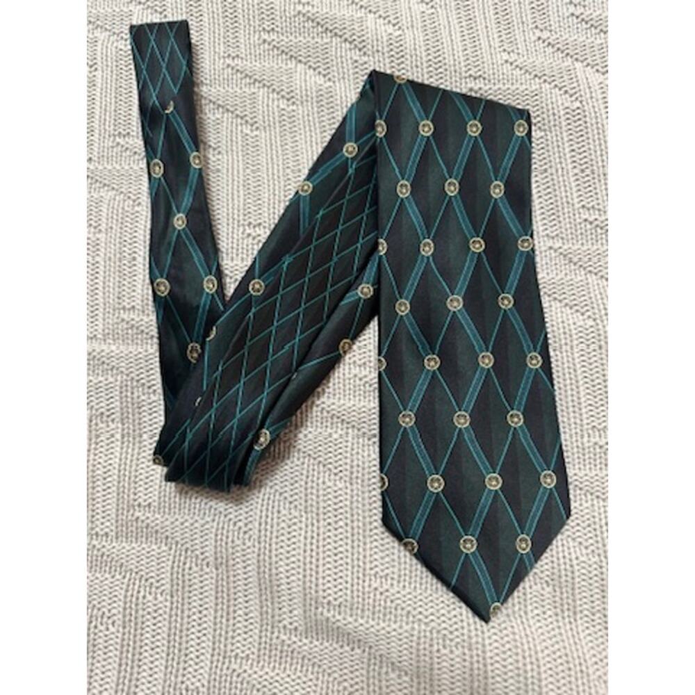 Versace green and black medusa head plaid silk tie